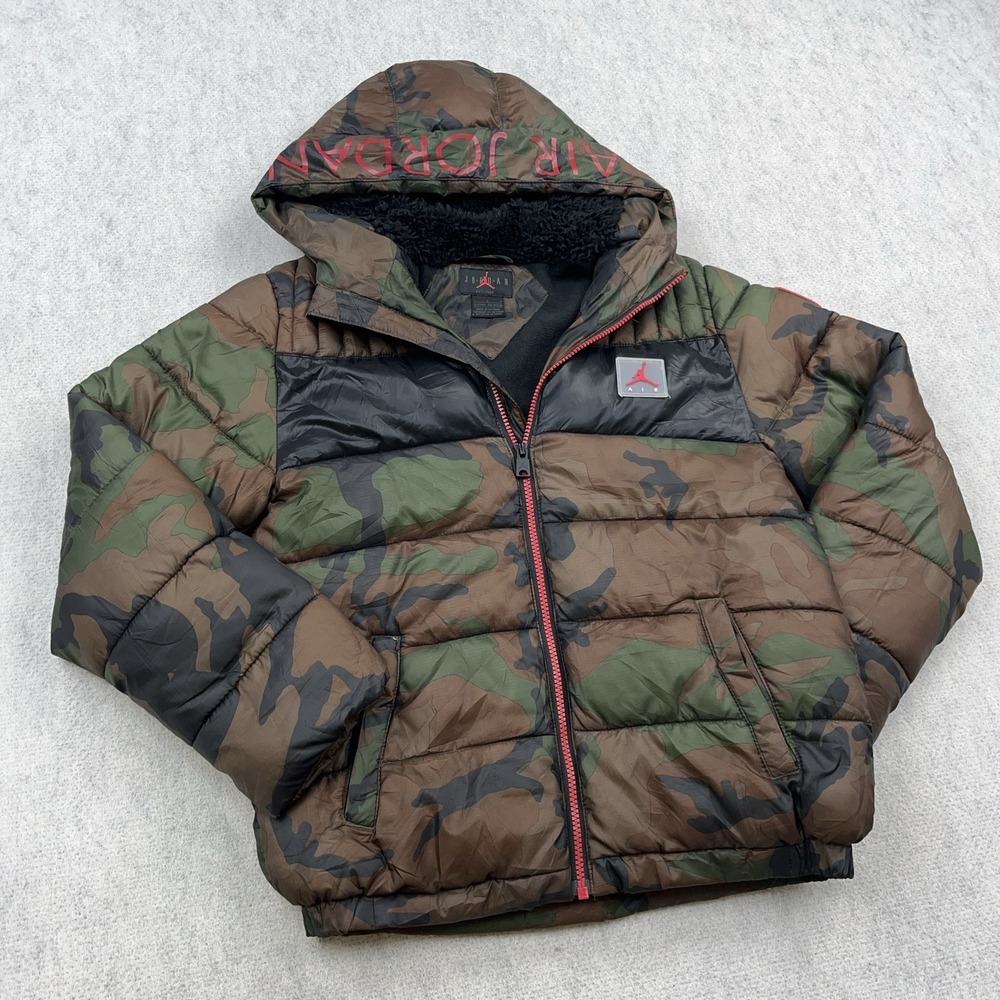 Air Jordan Puffer Jacket Boys Large Green Cano Full Zip Hooded Youth Jumpman‎ * - Picture 2 of 13